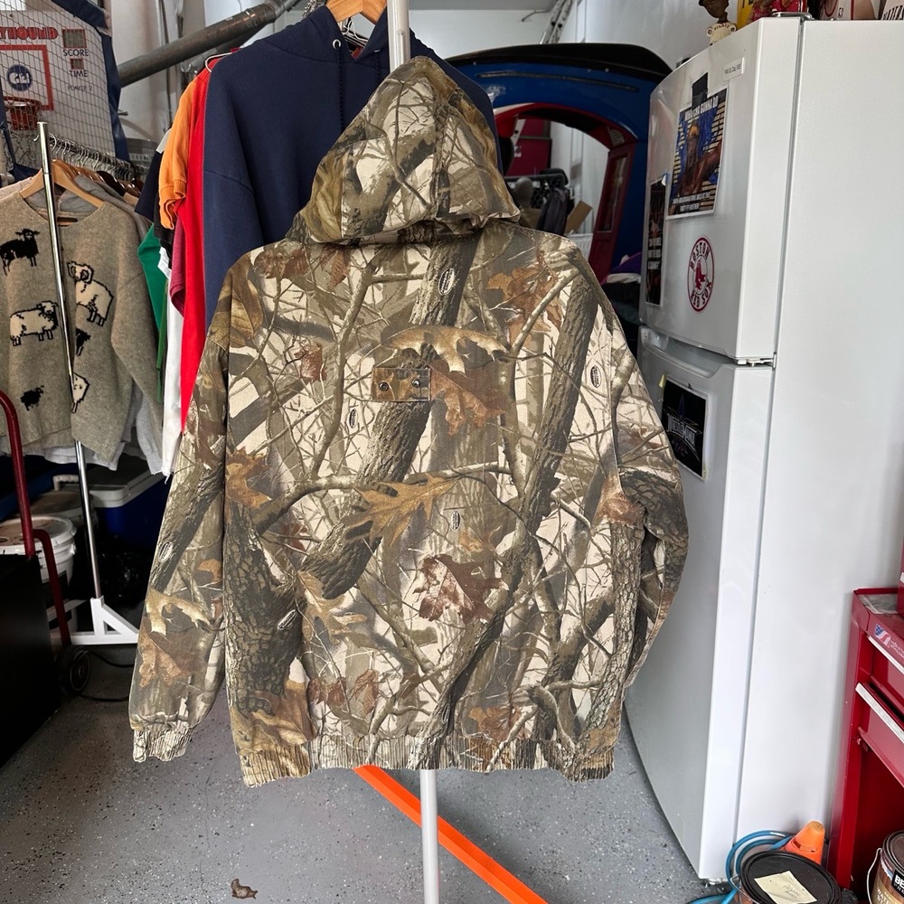Camouflage Print Hooded Elastic Cuffs Front Pockets Hunting Jacket Extra Large - Picture 4 of 6